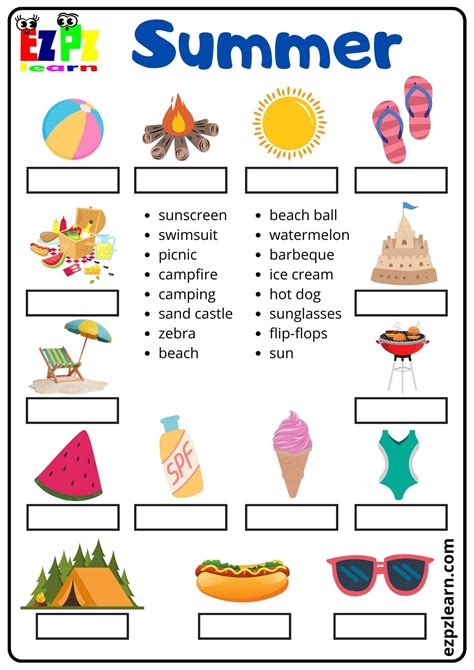 Summer Word Match Activity