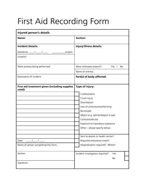 First Aid Record Fillable Fill Out And Sign Printable Pdf Template Images