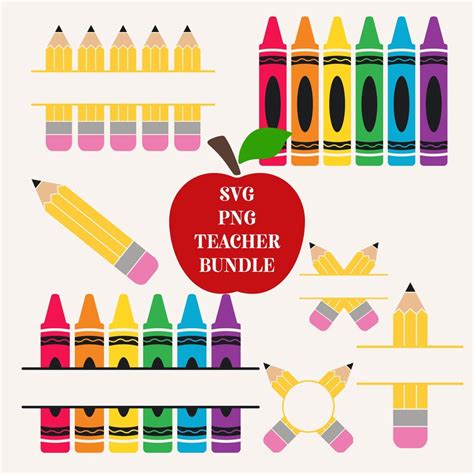 Teacher Crayons Split Monogram Svg Png Crayon Clipart Etsy