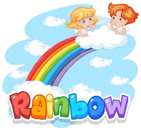 Free Vector | Font design for word rainbow with rainbow in the sky background