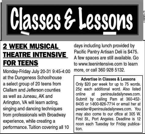 Classes And Lessons — 2 Week Musical Theatre Intensive Class For Teens Peninsula Daily News