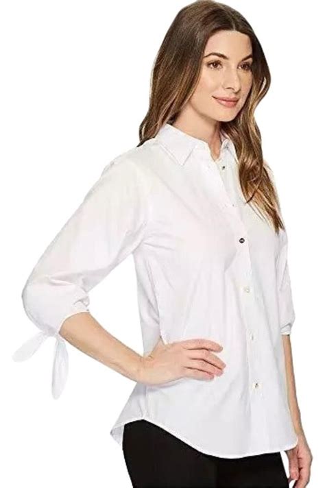 Polo Ralph Lauren White Womens Cotton Tie Sleeve M Button Down Top