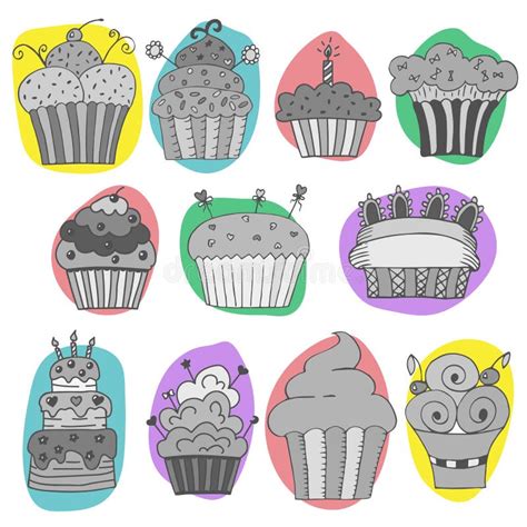 Vector Set Of Hand Drawn Cupcakes Stock Vector Illustration Of