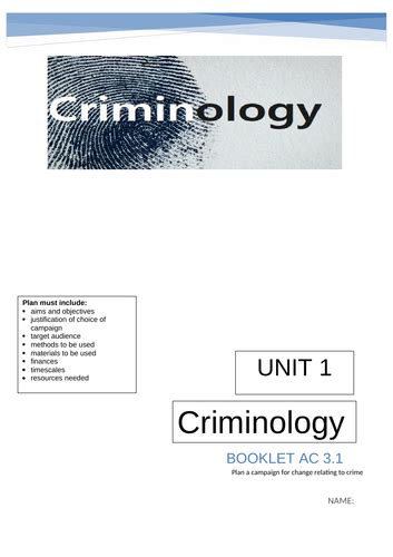 Ac31 Certificate Criminology Level 3 Teaching Resources