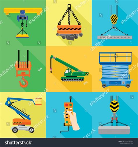 Port Lifting Machine Icon Set Flat Stock Vector Royalty Free