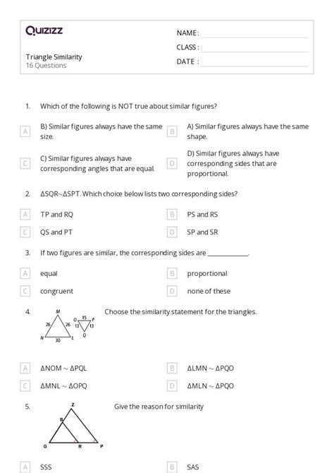 Similarity Worksheets For Th Class On Quizizz Free Printable