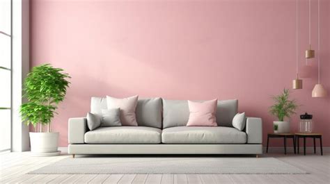 Premium AI Image | A Sophisticated Living Room with Light Grey Sofa and Light Pink Wall ...