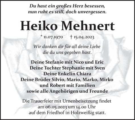 Traueranzeigen Von Heiko Mehnert Abschied Nehmen De