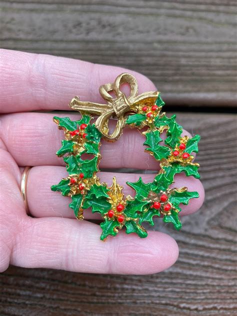 Belle broche en émail pour couronne de houx de Noël Etsy France