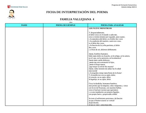 S Ficha De Interpretaci N Del Poema Turnitin C Tedra Vallejo