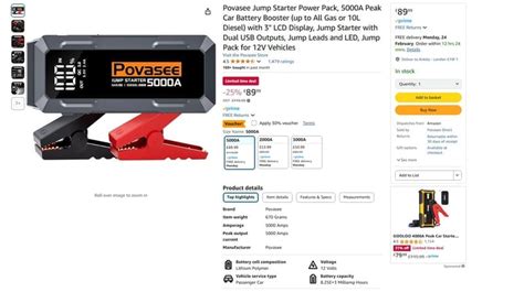 Povasee A Car Jump Starter Power Pack With Lcd And Usb At