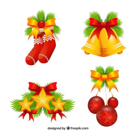 Conjunto de ornamentos de natal Vetor Grátis