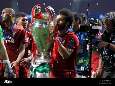 Liverpools Mohamed Salah Celebrates With The Trophy After Winning The Uefa Champions League