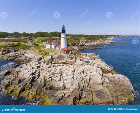 Portland Head Lighthouse Aerial View Maine Usa Stock Photo Image Of