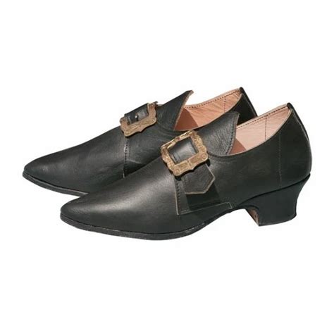 Replica 18th Century Colonial Womens Black Leather Shoes With Buckles