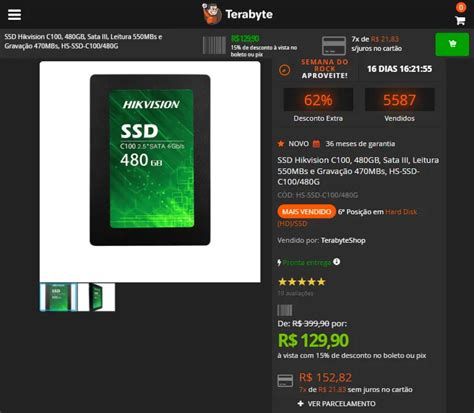 SSD Hikvision C100 480GB Sata III Leitura 550MBs e Gravação 470MBs