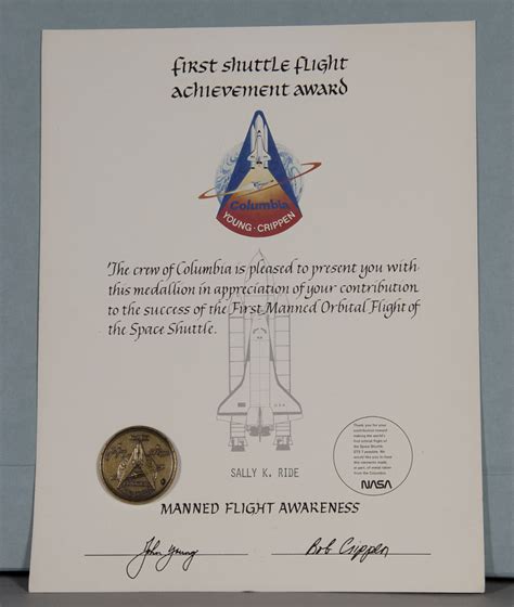 Medal, First Shuttle Flight Achievement Award, Sally Ride | National ...