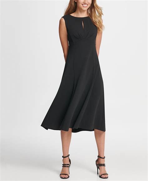 Dkny Pleated Empire Waist Midi Fit And Flare Dress Macys