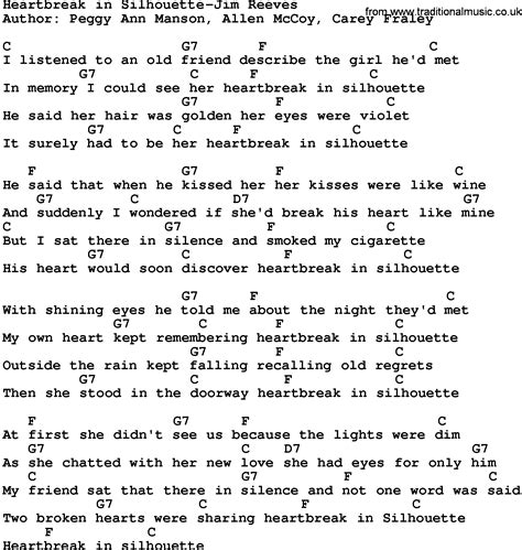 Country Music Heartbreak In Silhouette Jim Reeves Lyrics And Chords