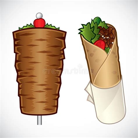 Kebab illustration. Vector illustration of doner kebab and a kebab roll ...