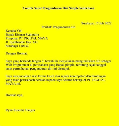 Detail Contoh Surat Resign Simple Koleksi Nomer 53