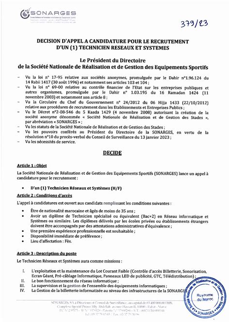 Concours De Recrutement Sonarges Postes