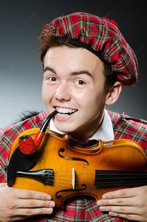 Funny Scotsman With Violin Fiddle Background Instrument Scotland