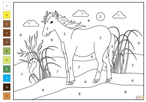 Horse Color by Number | Free Printable Coloring Pages