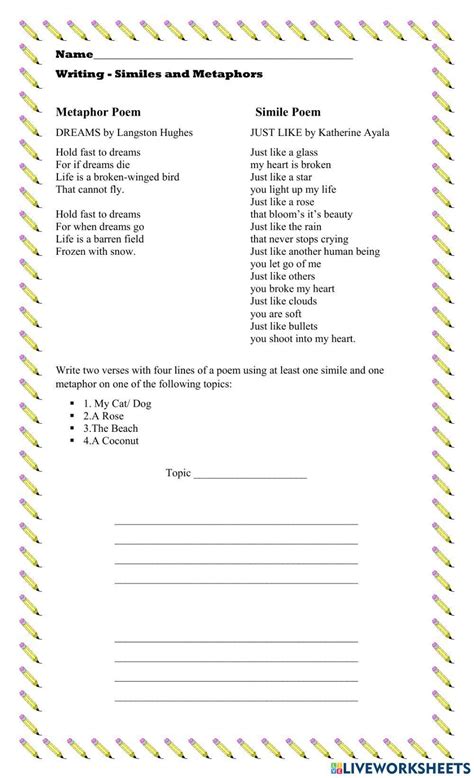 Writing Poems With Similes And Metaphors Worksheet Live Worksheets Worksheets Library