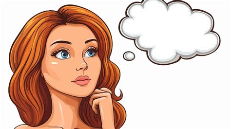 Thoughtful Cartoon Pretty Woman Thinking With Speech Bubble Premium