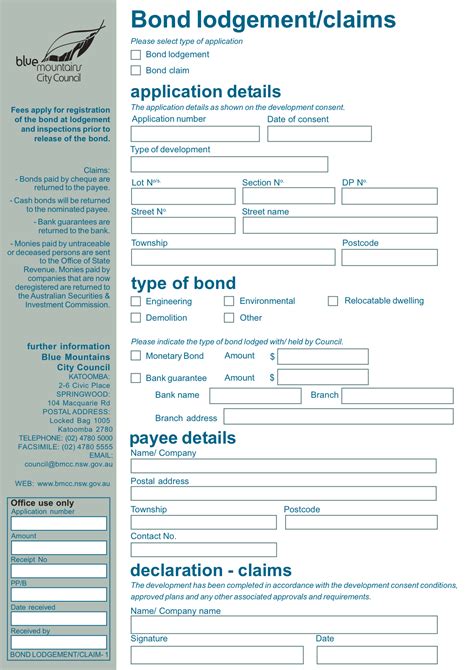 Form Bond Lodgement Claim Au