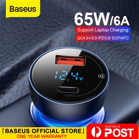 Baseus 65W Car Charger PD QC4 0 FAST Charge USB Type C Cigarette