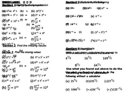 Index Laws Worksheet Teaching Resources