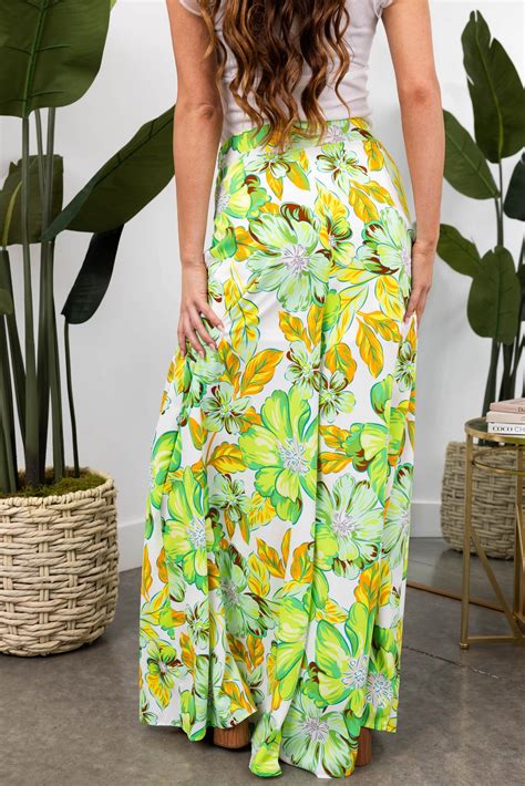 She Sky Lime Floral Print Wide Leg Flowy Pants Lime Lush Boutique