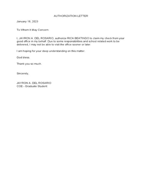 Authorization Letter For Claim Pdf
