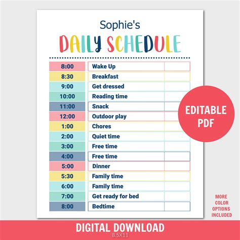 Kids Daily Schedule Template Homeschool Daily Routine Editable Pdf