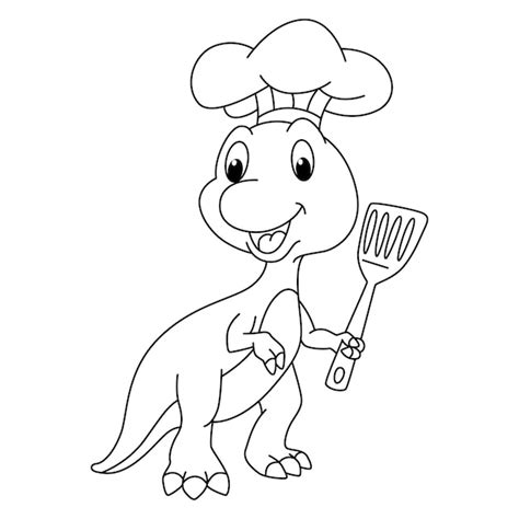 Grappige Dino Chef Kok Cartoon Vector Kleurplaat Premium Vector