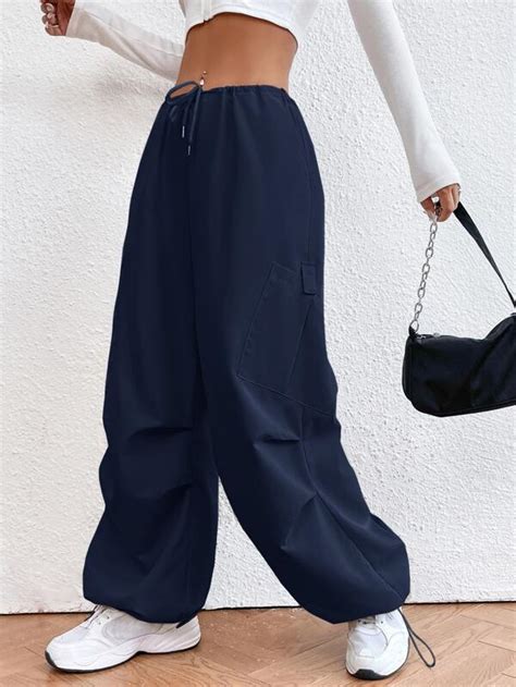 SHEIN EZwear Drawstring Waist Parachute Pants SHEIN EUQS