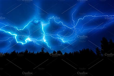 Lightning Strike On A Dark Blue Sky High Quality Nature Stock Photos