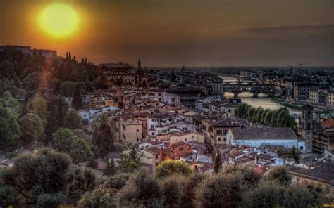 Флоренция италия Italy Florence пейзаж город солнце закат дома