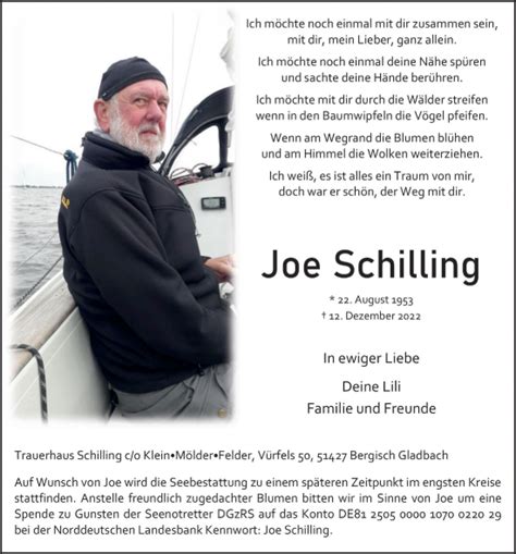 Traueranzeigen Von Joe Schilling Wirtrauern