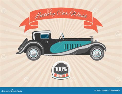 Retro Vintage Car with Banner and Badge on Retro Stripped Vector ...