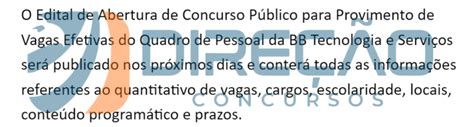 Concurso Banco Do Brasil Bbts Edital Nos Pr Ximos Dias Dire O