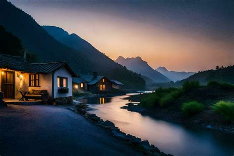 Photo Wallpaper The Sky Mountains River House The Mountains River