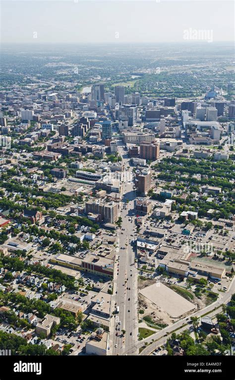 Aerial View Of Winnipeg Looking Down Portage Avenue Towards Downtown