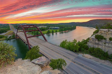 Pennybacker Bridge Sunset Near Austin Texas Photograph By Rob Greebon