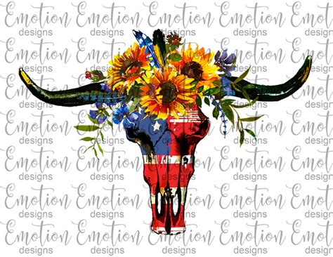 Bull Skull Usa Sunflowers Clipart Instant Download Etsy