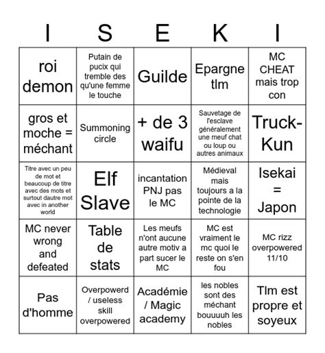 Isekai Bingo Card