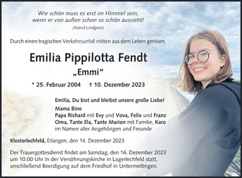 Traueranzeigen Von Emilia Pippilotta Fendt Augsburger Allgemeine Zeitung