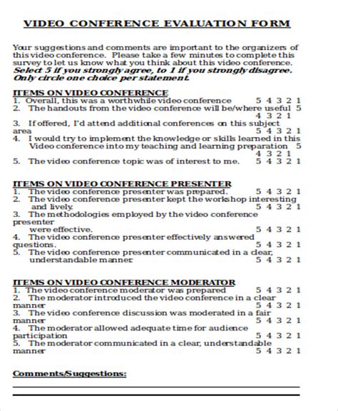 Free Sample Conference Evaluation Forms In Ms Word